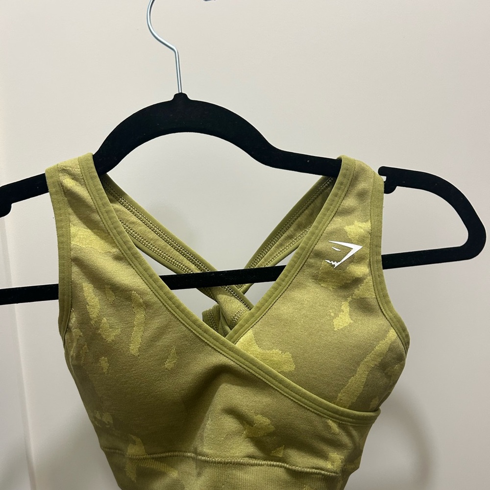 Gymshark Olive Camo Cross-Back Sports Bra